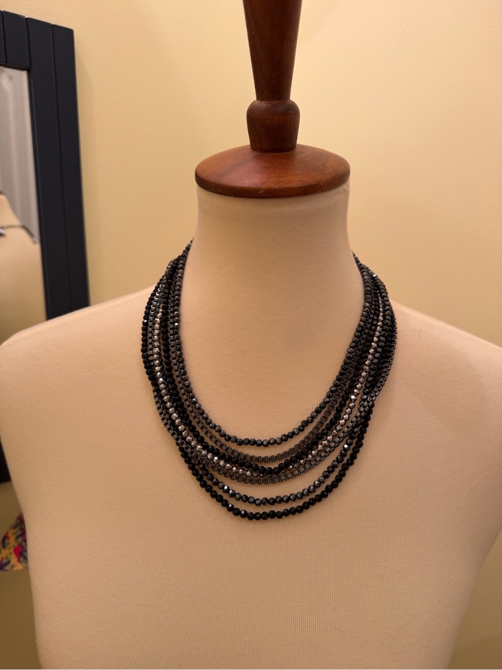 White House Black Market Layered Black Beaded Necklace